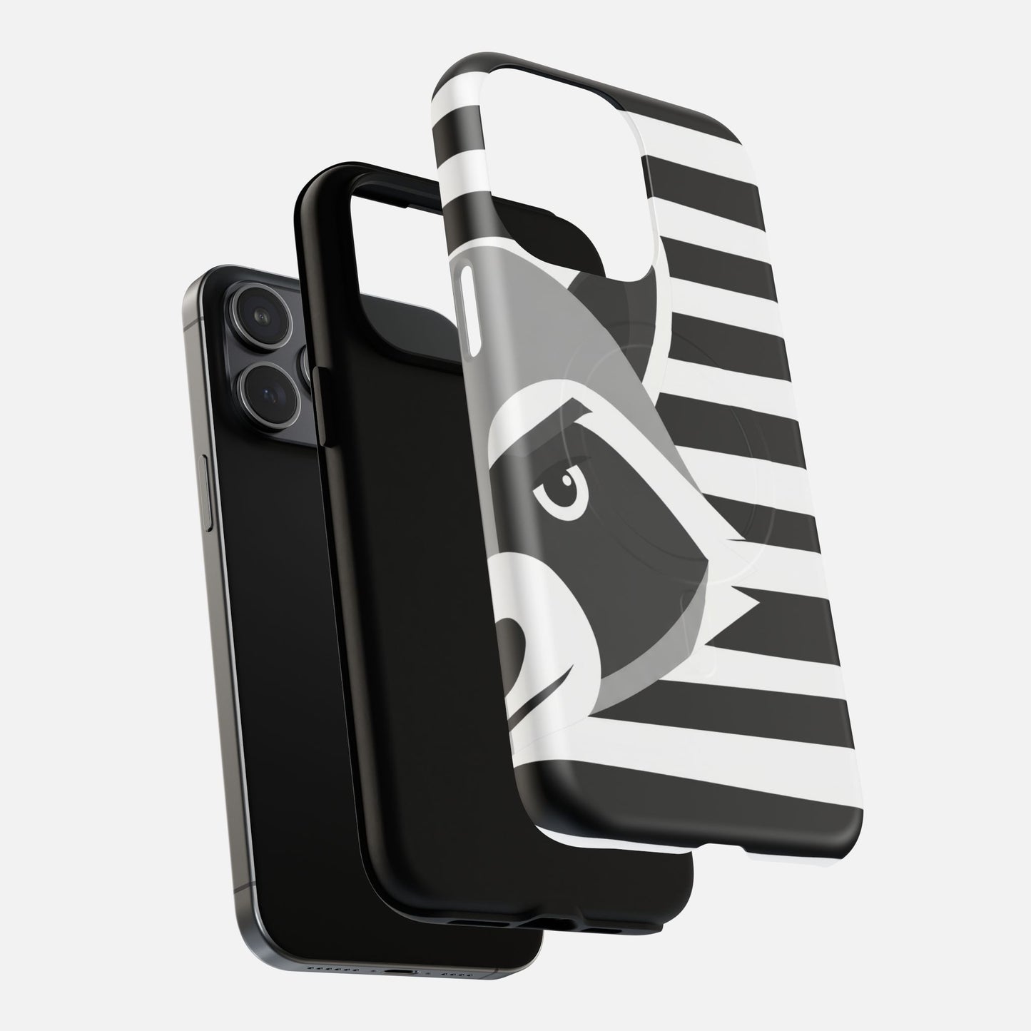 Raccoon Stripe Black & White Animal Design iPhone Case — Tough Magnetic | MagSafe Compatible