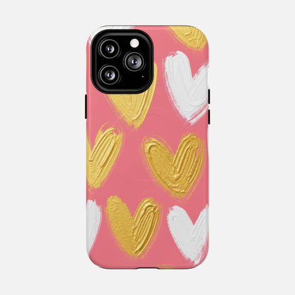 Pink Gold & White Heart iPhone Case — Tough Magnetic | MagSafe Compatible