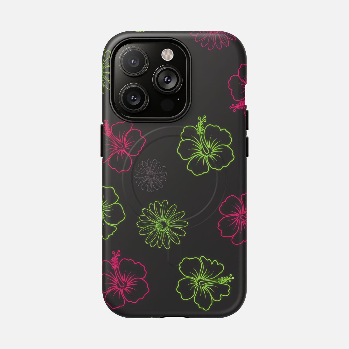 Neon Hibiscus Tough Magnetic Phone Case — Tropical Floral Protective Cover iPhone 14 Pro Matte Phone Case