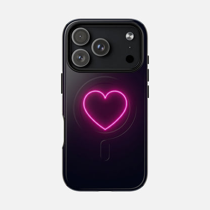 Neon Heart With Glow Pink iPhone Case — Tough Magnetic | MagSafe Compatible
