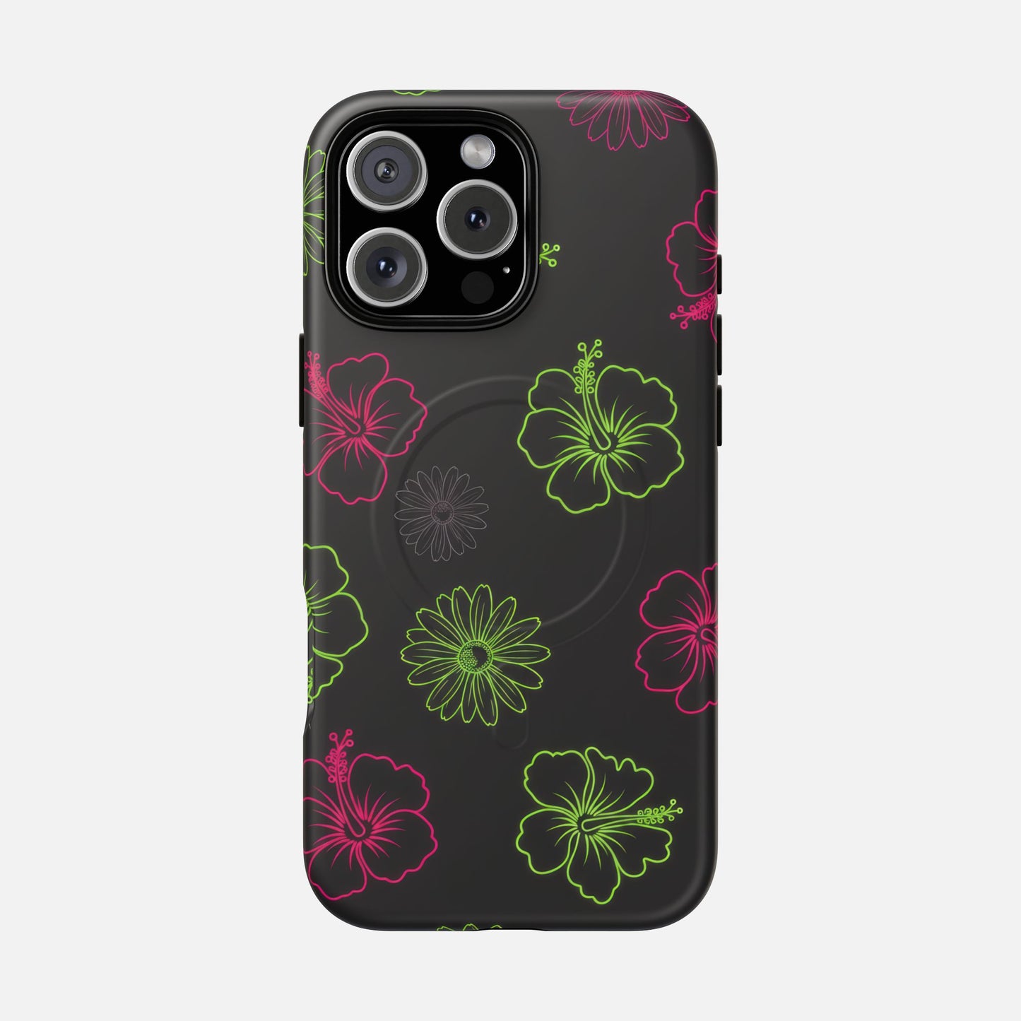 Neon Hibiscus Tough Magnetic Phone Case — Tropical Floral Protective Cover iPhone 16 Pro Max Matte Phone Case