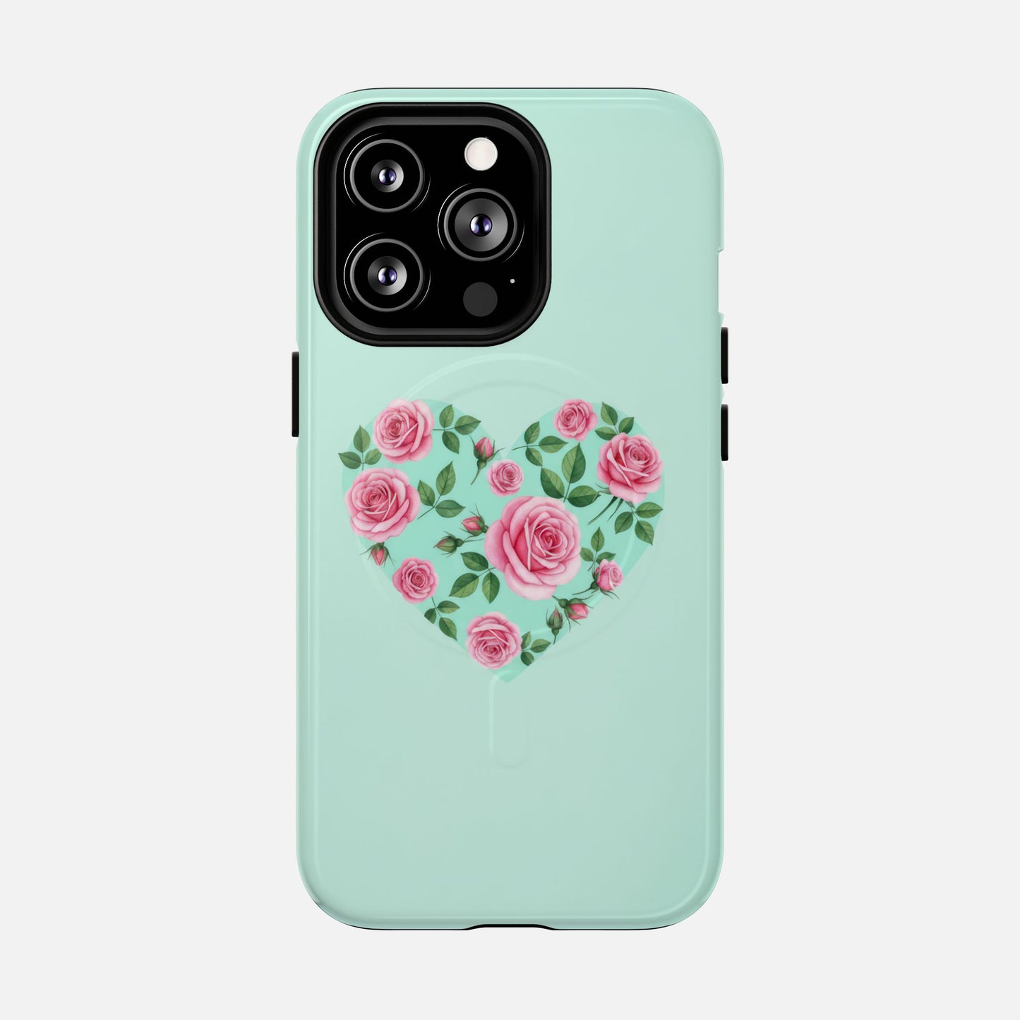 Floral Heart & Mint Rose iPhone Case — Tough Magnetic | MagSafe Compatible