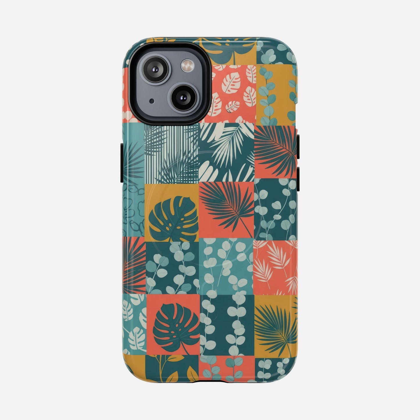 Tropical Patchwork Tough Magnetic Phone Case iPhone 14 Glossy Phone Case