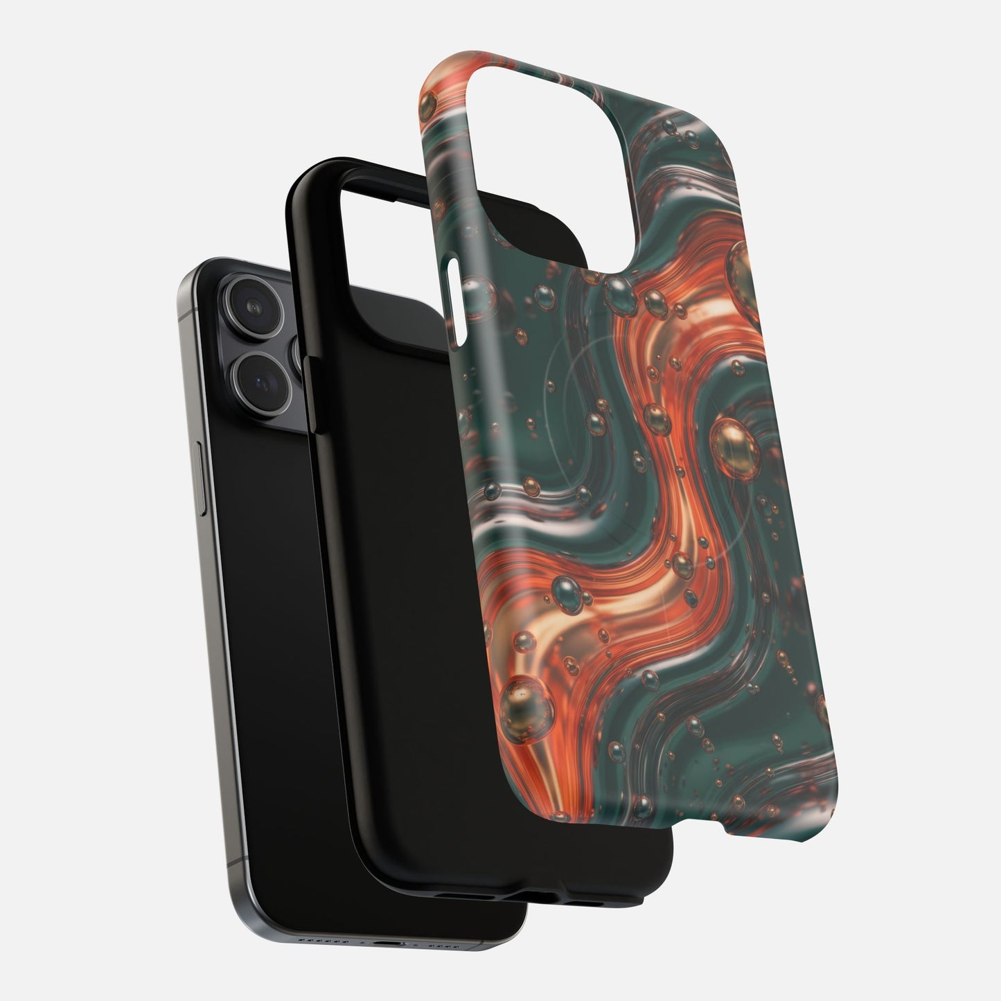 Emerald & Copper Liquid Swirl iPhone Case — Tough Magnetic | MagSafe Compatible