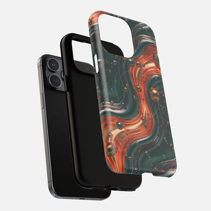 Emerald & Copper Liquid Swirl iPhone Case — Tough Magnetic | MagSafe Compatible