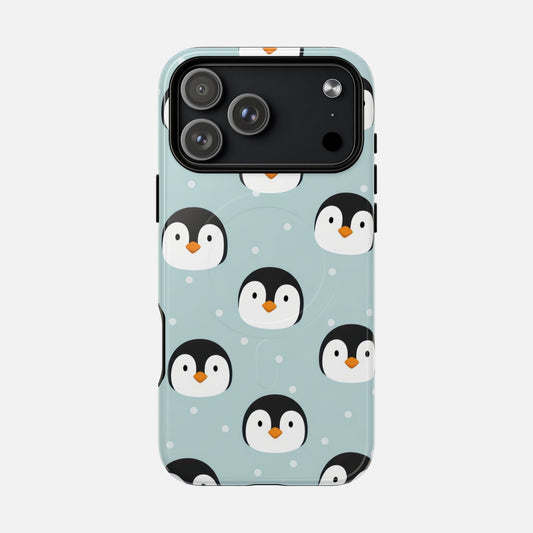 Penguin Pattern Tough Magnetic Phone Case — Cute Winter Animal iPhone Cover iPhone 17 Pro Max Glossy Phone Case