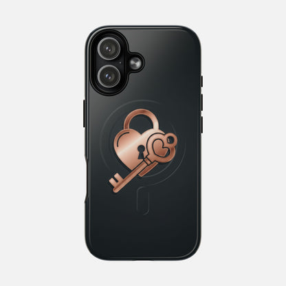Rose Gold Lock & Key Design iPhone Case — Tough Magnetic | MagSafe Compatible