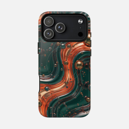 Magnetic Phone Case — Emerald & Copper Liquid Swirl Protective Cover iPhone 17 Pro Max Glossy Phone Case