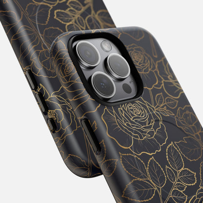 Floral Gold Outline iPhone Case — Tough Magnetic | MagSafe Compatible