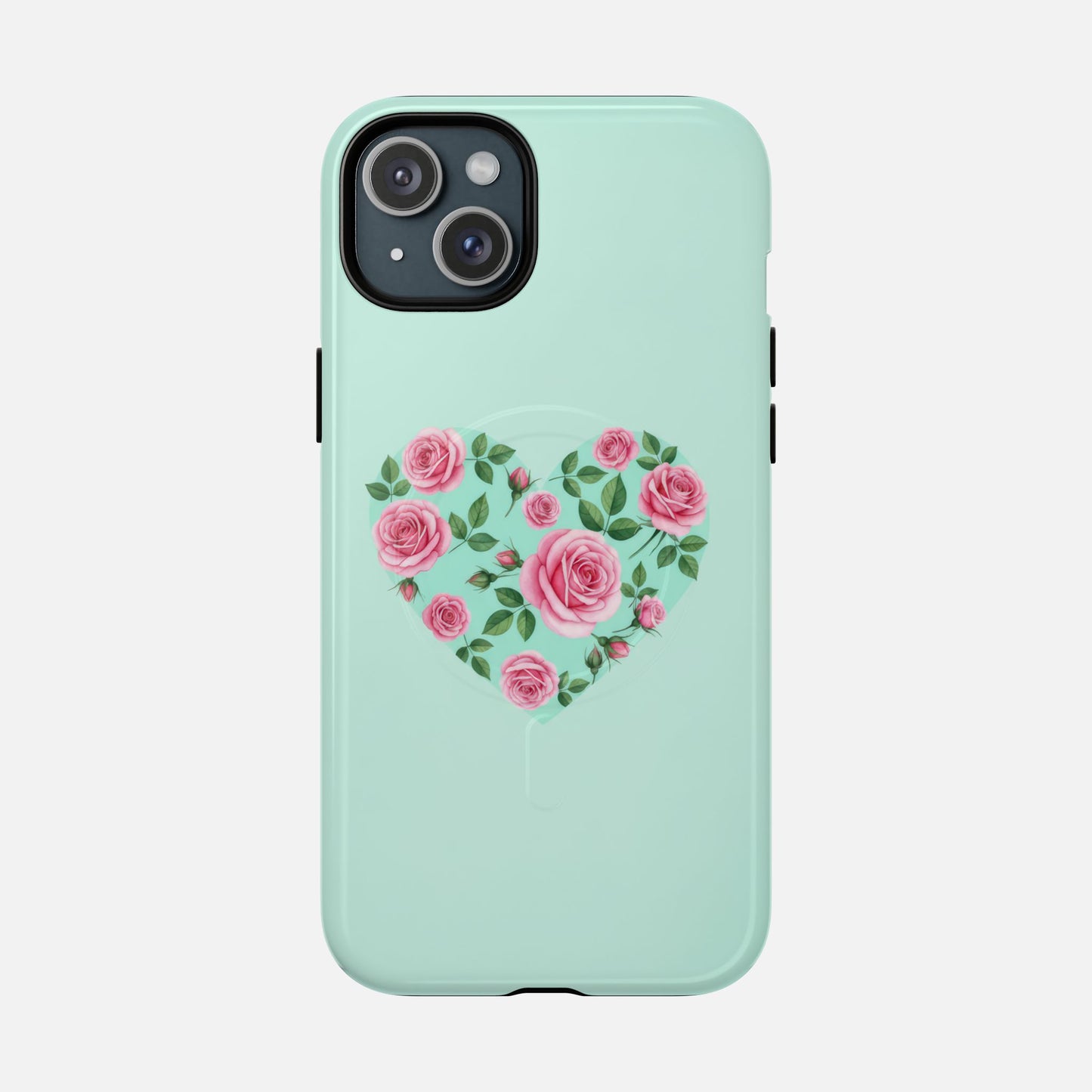 Floral Heart & Mint Rose iPhone Case — Tough Magnetic | MagSafe Compatible