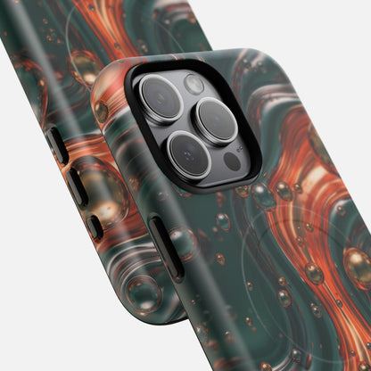 Emerald & Copper Liquid Swirl iPhone Case — Tough Magnetic | MagSafe Compatible