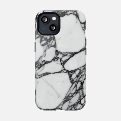 White marble patterned phone case with black vein design, modern stylish cover
