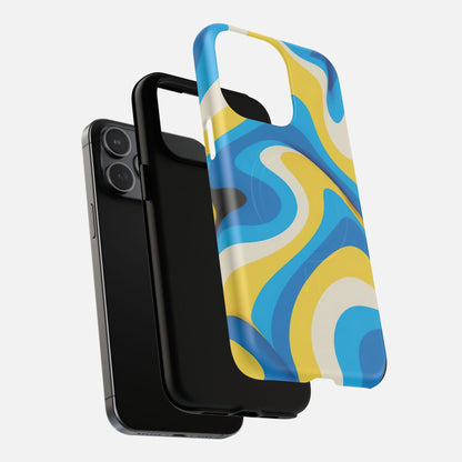 Blue & Yellow Abstract Swirl iPhone Case — Tough Magnetic | MagSafe Compatible