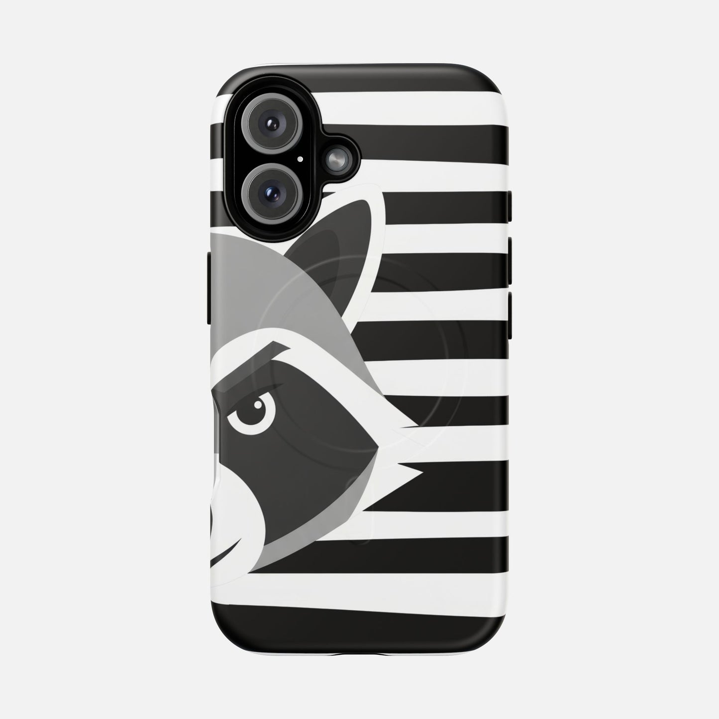 Raccoon Stripe Tough Magnetic Phone Case — Black & White Animal Design iPhone 16 Matte Phone Case