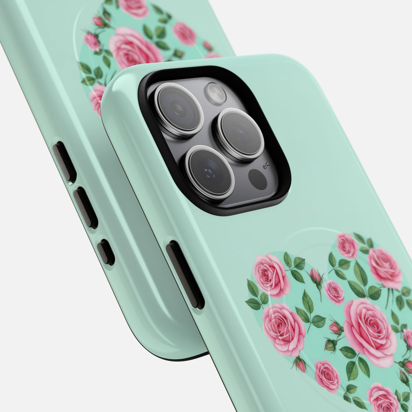 Floral Heart & Mint Rose iPhone Case — Tough Magnetic | MagSafe Compatible
