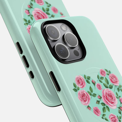Floral Heart & Mint Rose iPhone Case — Tough Magnetic | MagSafe Compatible
