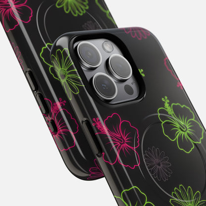 Neon Hibiscus & Tropical Floral iPhone Case — Tough Magnetic | MagSafe Compatible