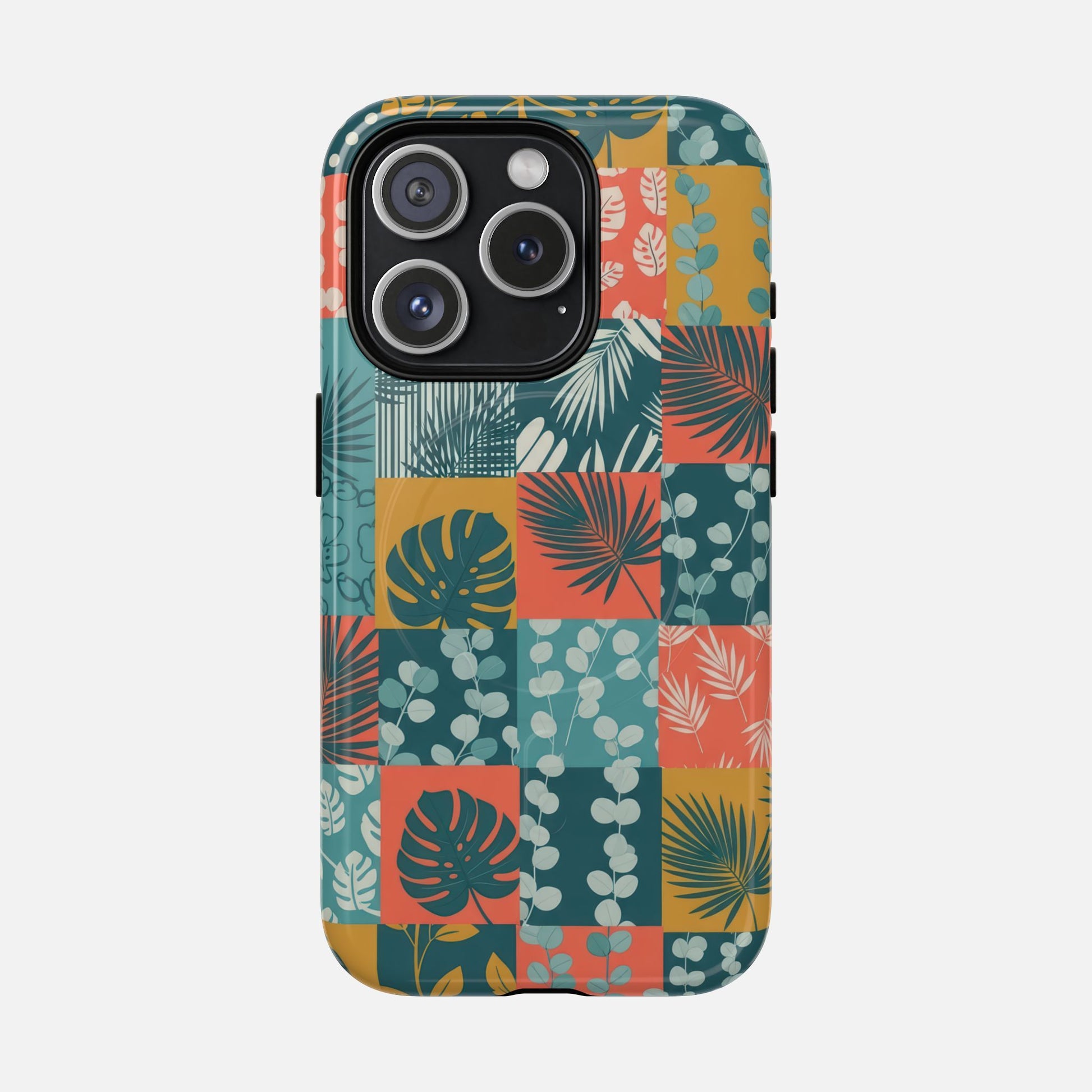 Tropical Patchwork Tough Magnetic Phone Case iPhone 15 Pro Glossy Phone Case