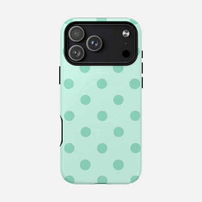 Mint Polka Dot iPhone Case — Tough Magnetic | MagSafe Compatible