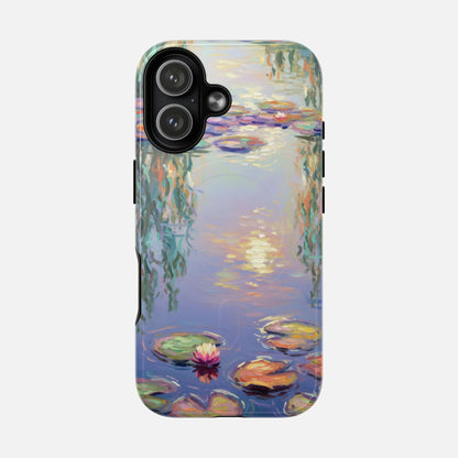 Phone case with Monet-style water lilies painting, artistic design for iPhone
