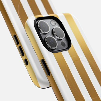Gold & White Stripe iPhone Case — Tough Magnetic | MagSafe Compatible