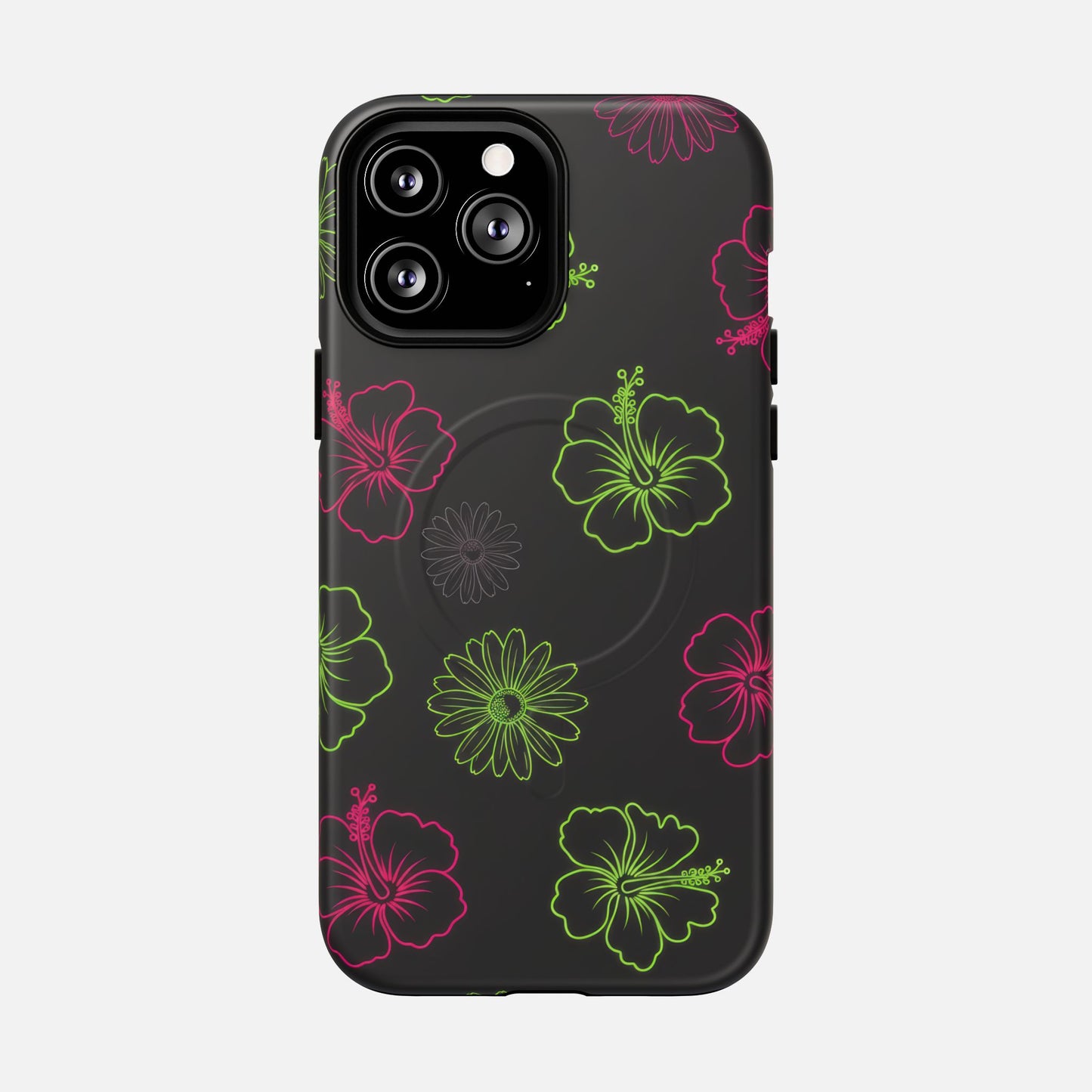 Neon Hibiscus Tough Magnetic Phone Case — Tropical Floral Protective Cover iPhone 13 Pro Max Matte Phone Case