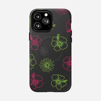 Neon Hibiscus Tough Magnetic Phone Case — Tropical Floral Protective Cover iPhone 13 Pro Max Matte Phone Case