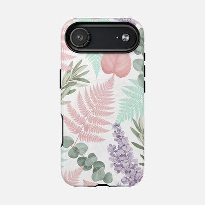 Floral Fern Tough Magnetic Phone Case — Pastel Leaves Protective Cover iPhone 17 Air Glossy Phone Case