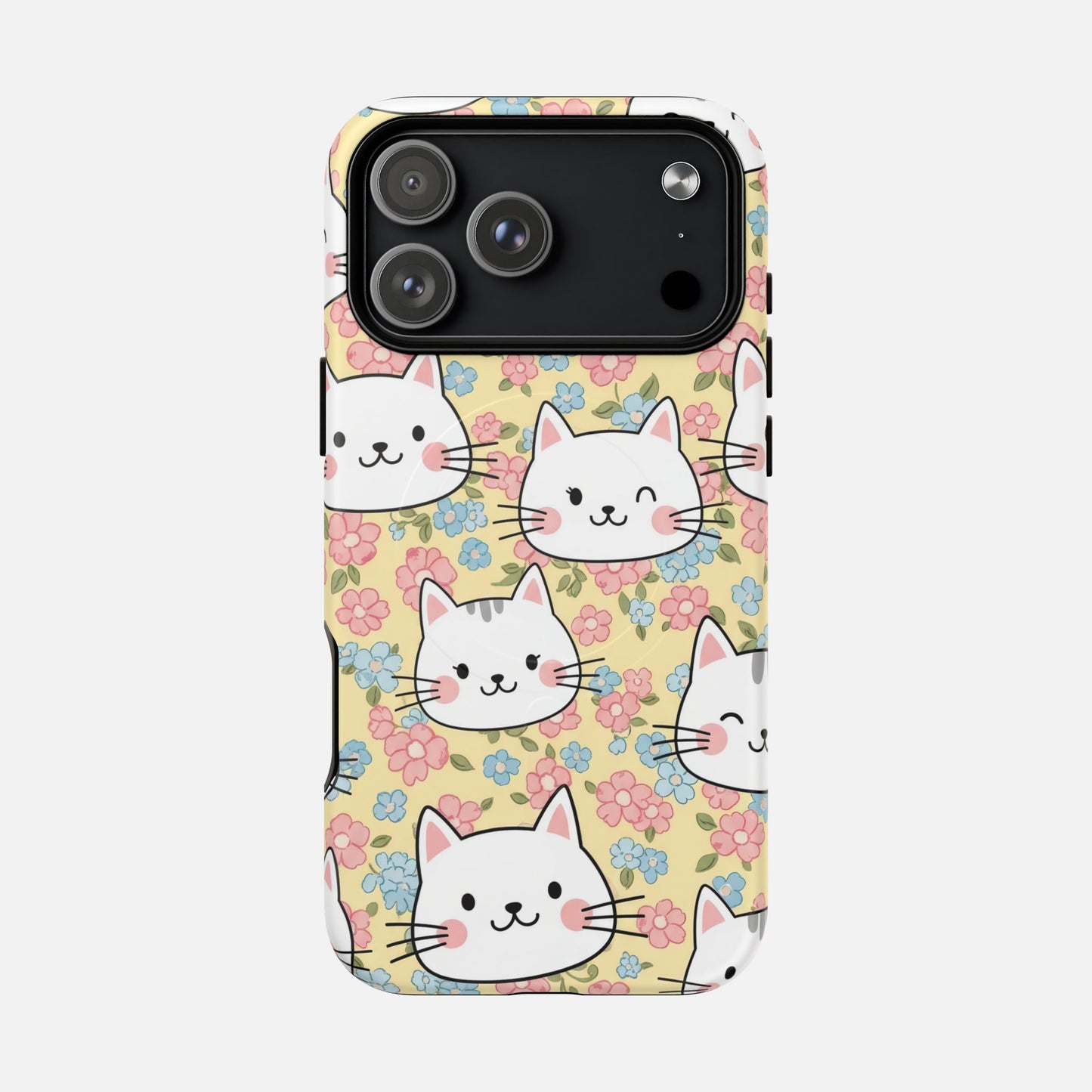 Cute Floral Cat iPhone Case — Tough Magnetic | MagSafe Compatible