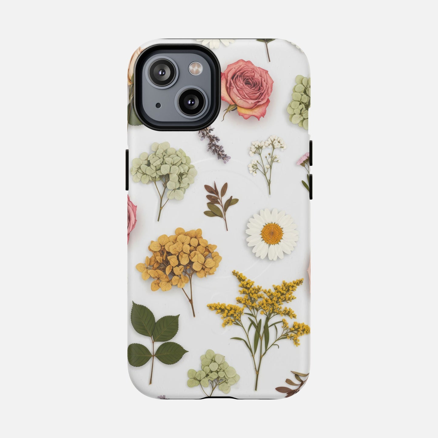 Floral Pressed Flower Tough Magnetic Phone Case — Botanical Dried Flowers Design iPhone 14 Matte Phone Case