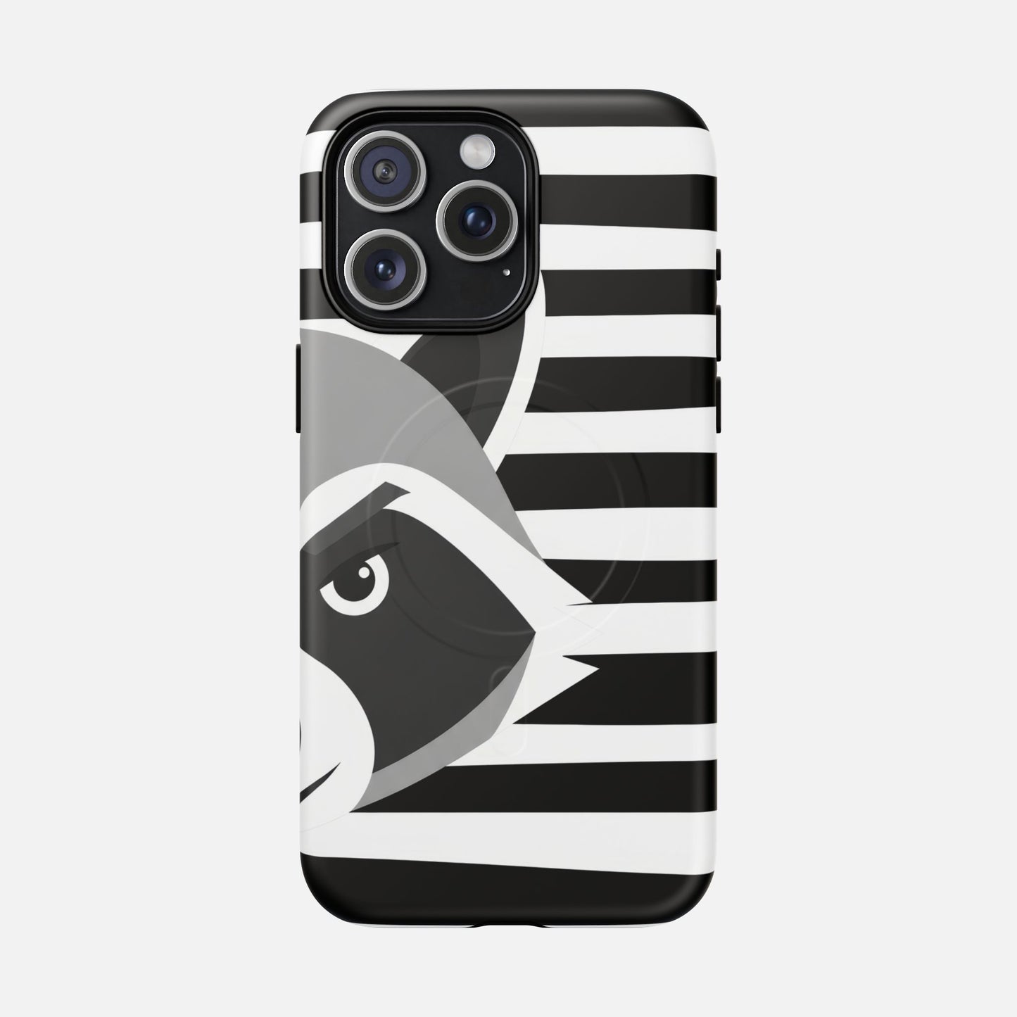 Raccoon Stripe Black & White Animal Design iPhone Case — Tough Magnetic | MagSafe Compatible