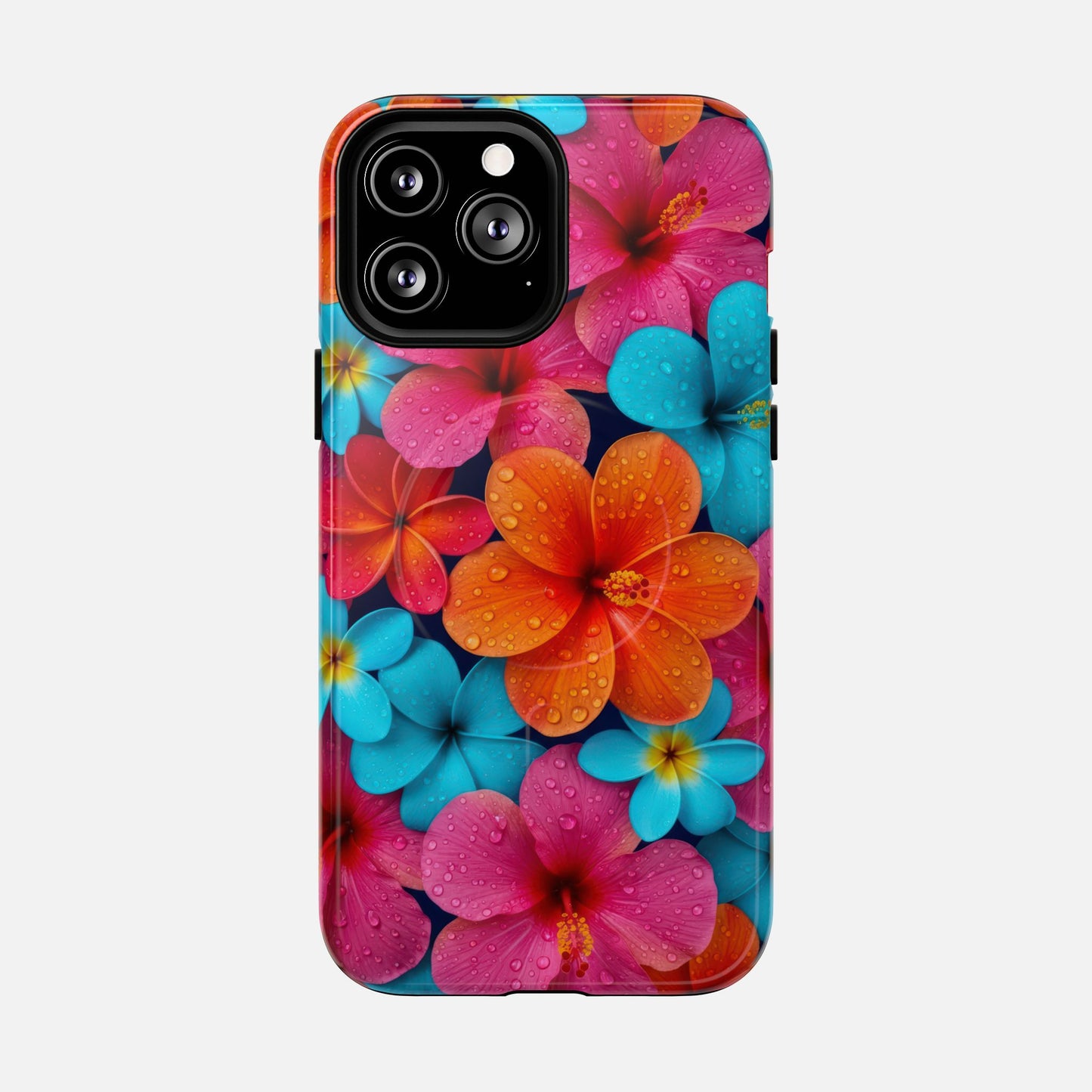 Phone Case — Colorful Tropical Plumeria Floral Magnetic Tough Case iPhone 13 Pro Max Glossy Phone Case