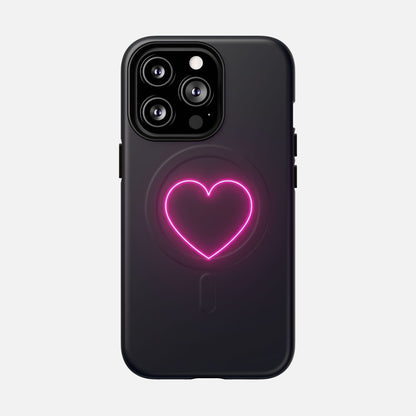 Neon Heart With Glow Pink iPhone Case — Tough Magnetic | MagSafe Compatible