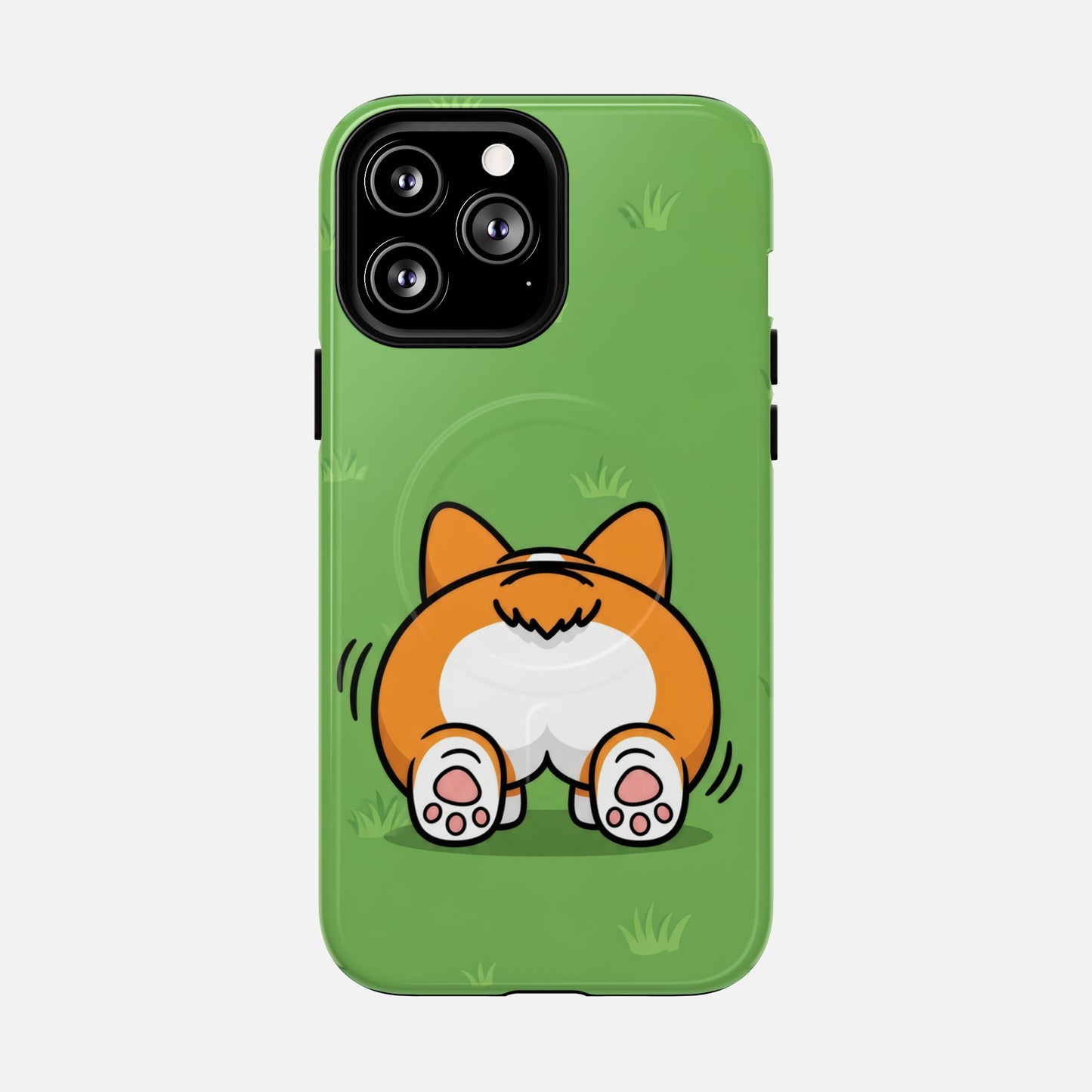 Corgi Butt With Cute Green iPhone Case — Tough Magnetic | MagSafe Compatible