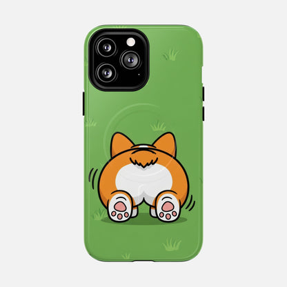 Corgi Butt With Cute Green iPhone Case — Tough Magnetic | MagSafe Compatible