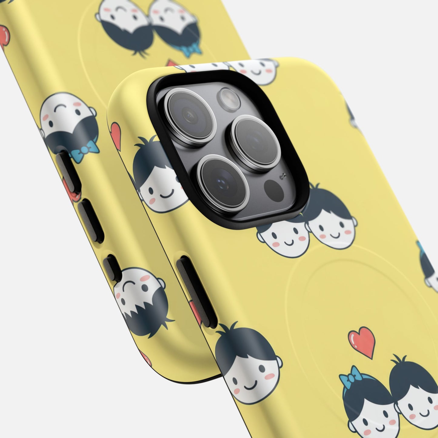 Cute Couple Pattern Yellow Heart-Faced Duo Design iPhone Case — Tough Magnetic | MagSafe Compatible