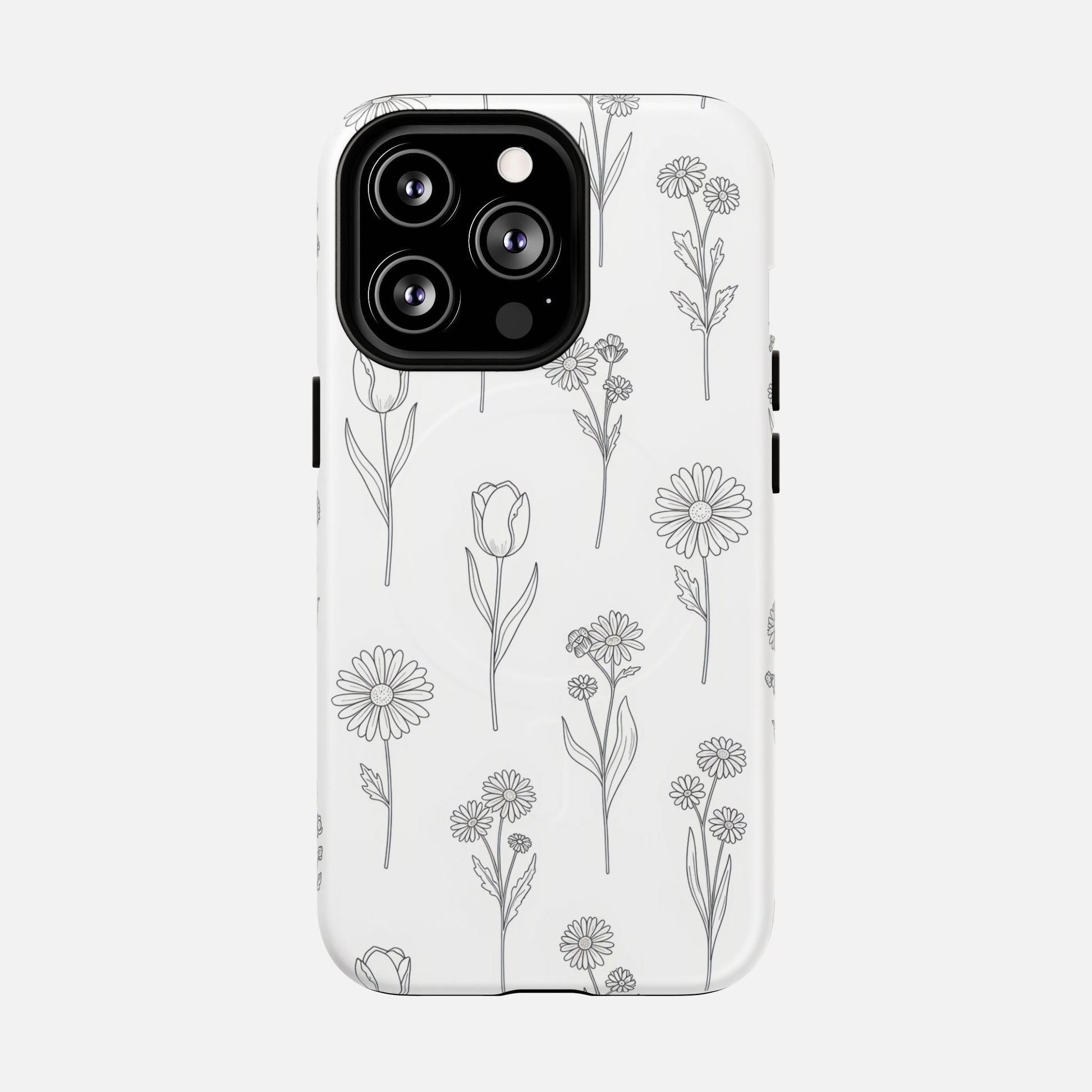 Floral Sketch Tough Magnetic Phone Case — Minimal Black Line Flower Design iPhone 13 Pro Matte Phone Case
