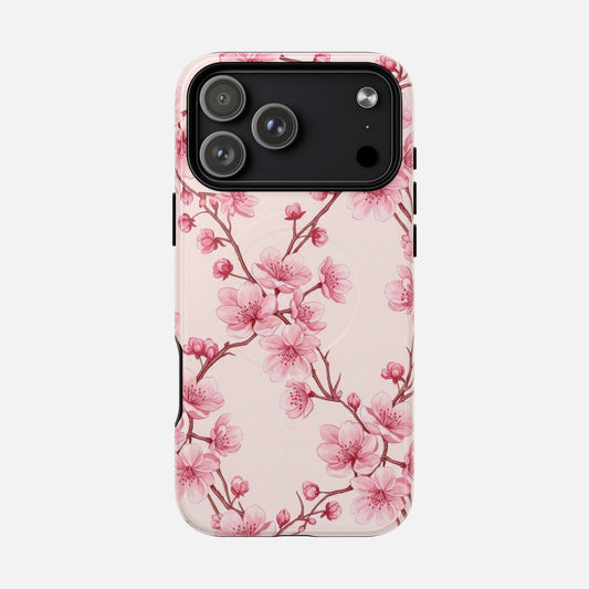 Pink Cherry Blossom Tough Magnetic Phone Case iPhone 17 Pro Max Glossy Phone Case