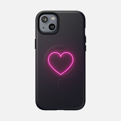 Neon Heart With Glow Pink iPhone Case — Tough Magnetic | MagSafe Compatible