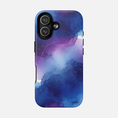 Galaxy Watercolor Tough Magnetic Phone Case — Blue Purple Nebula MagSafe Cover iPhone 17 Matte Phone Case