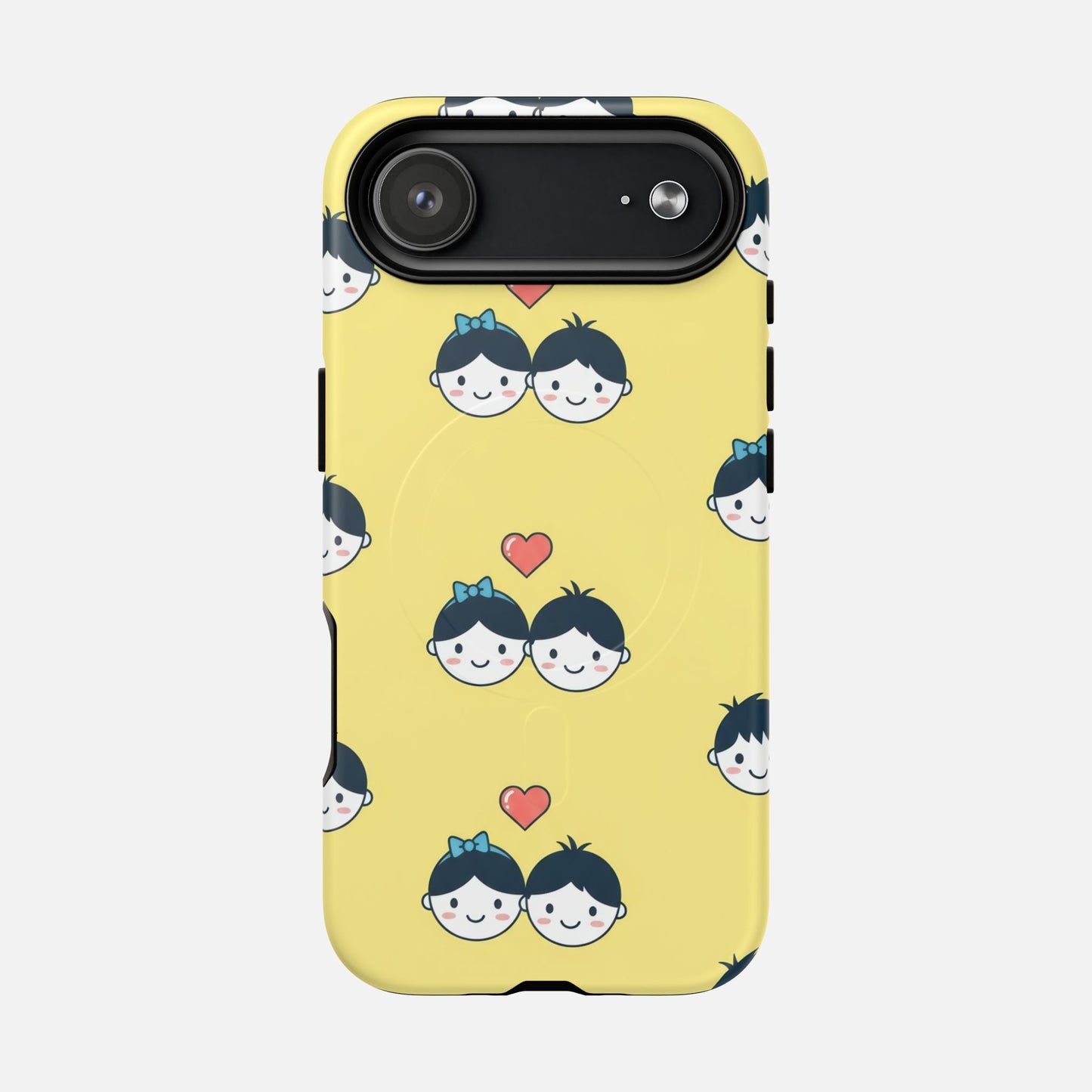 Cute Couple Pattern Yellow Heart-Faced Duo Design iPhone Case — Tough Magnetic | MagSafe Compatible