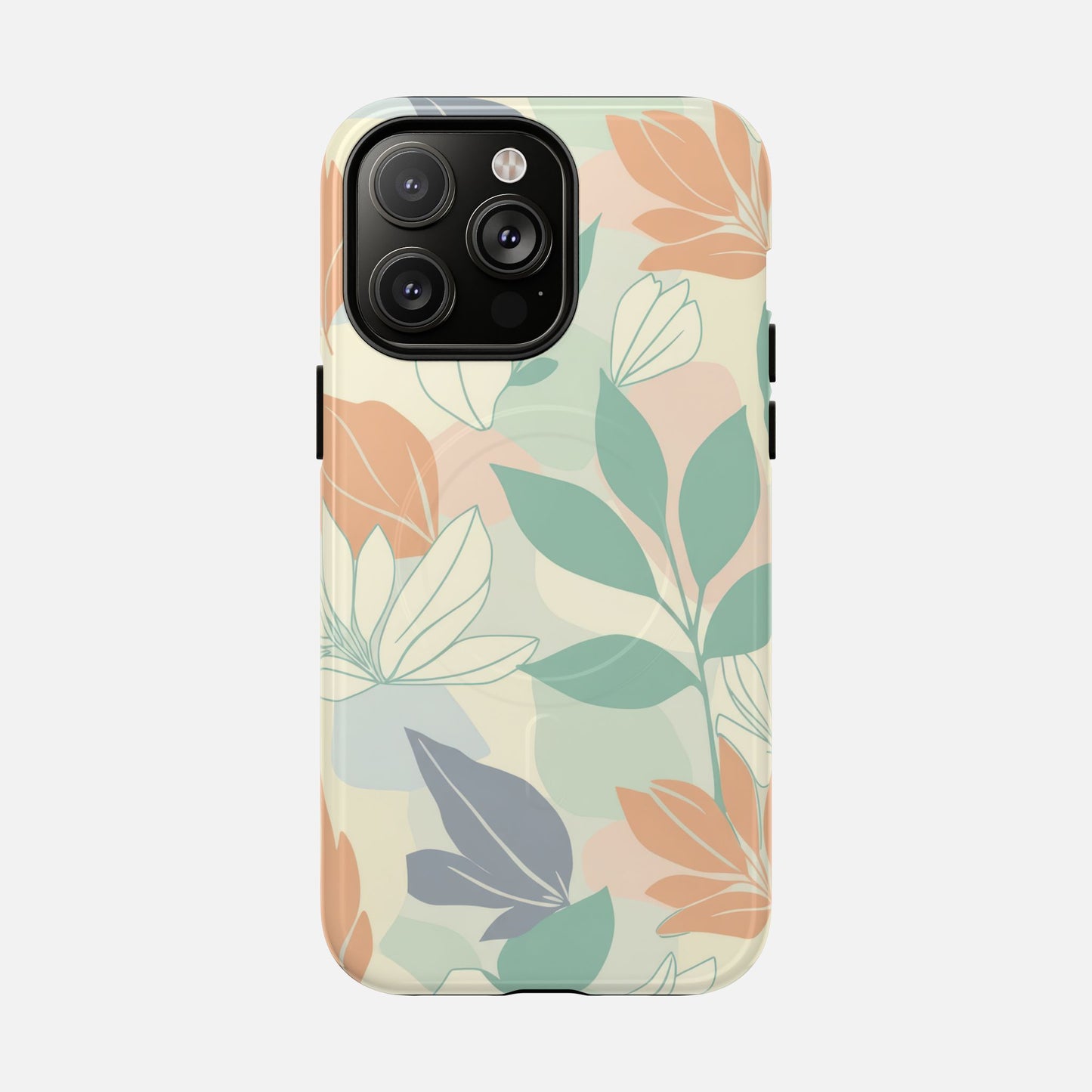 Floral Pastel Tough Magnetic Phone Case — Soft Green & Peach Botanical Design iPhone 14 Pro Max Glossy Phone Case