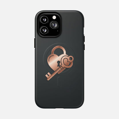 Rose Gold Lock & Key Design iPhone Case — Tough Magnetic | MagSafe Compatible