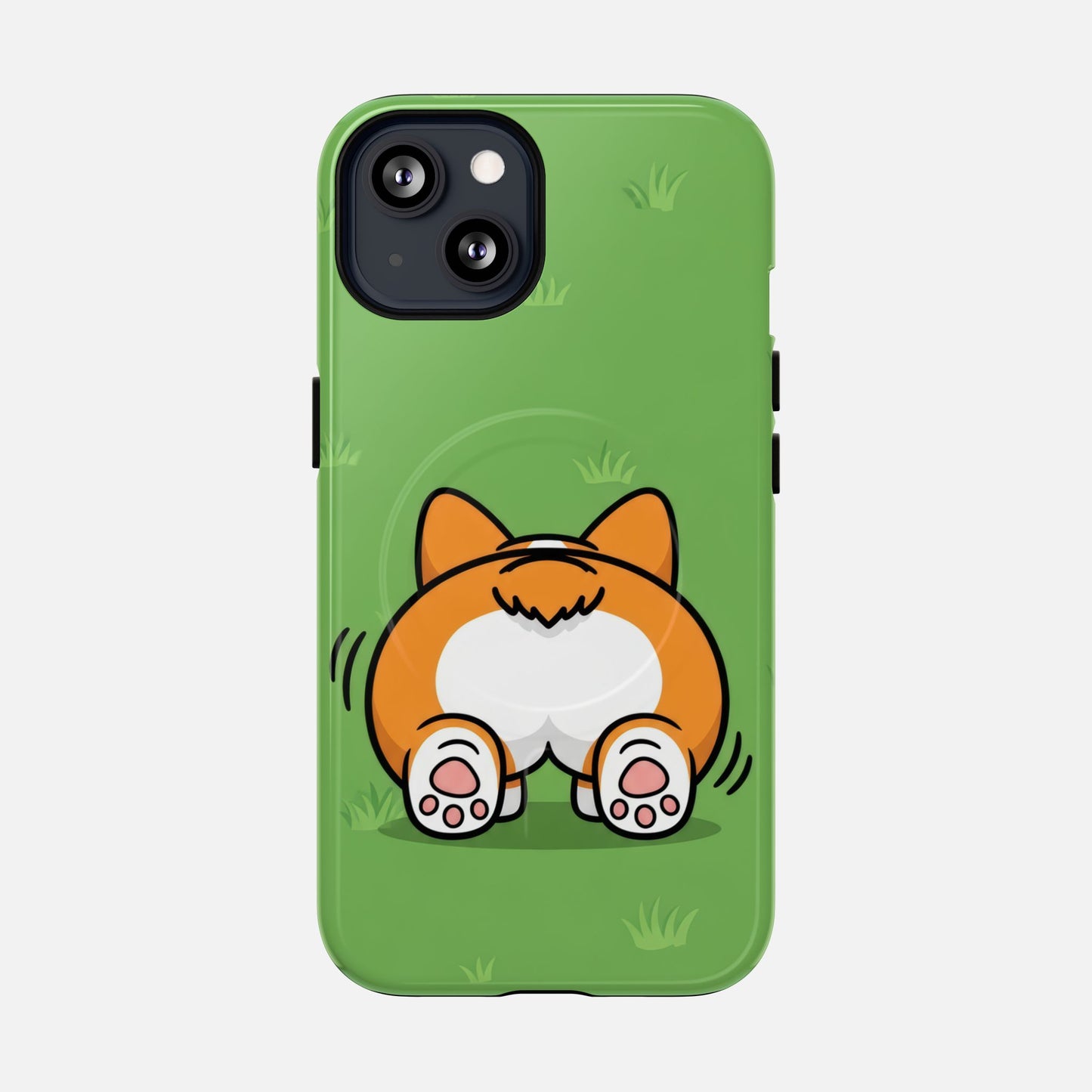 Corgi Butt With Cute Green iPhone Case — Tough Magnetic | MagSafe Compatible