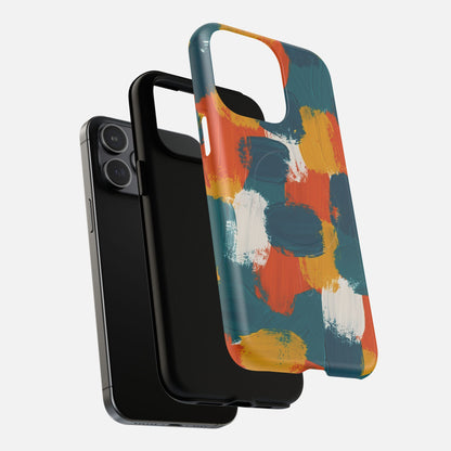 Abstract Brushstroke Colorful Teal, Orange & Mustard iPhone Case — Tough Magnetic | MagSafe Compatible