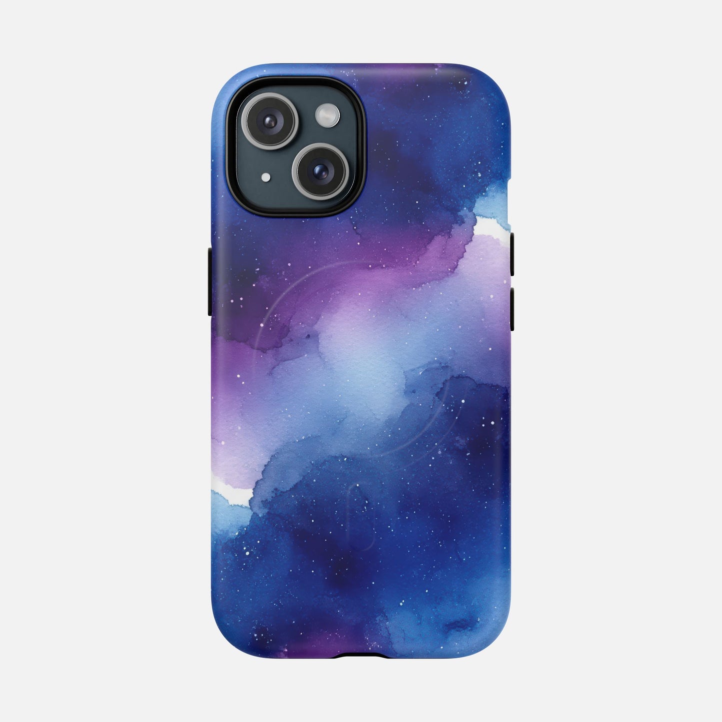 Galaxy Watercolor Tough Magnetic Phone Case — Blue Purple Nebula MagSafe Cover iPhone 15 Matte Phone Case