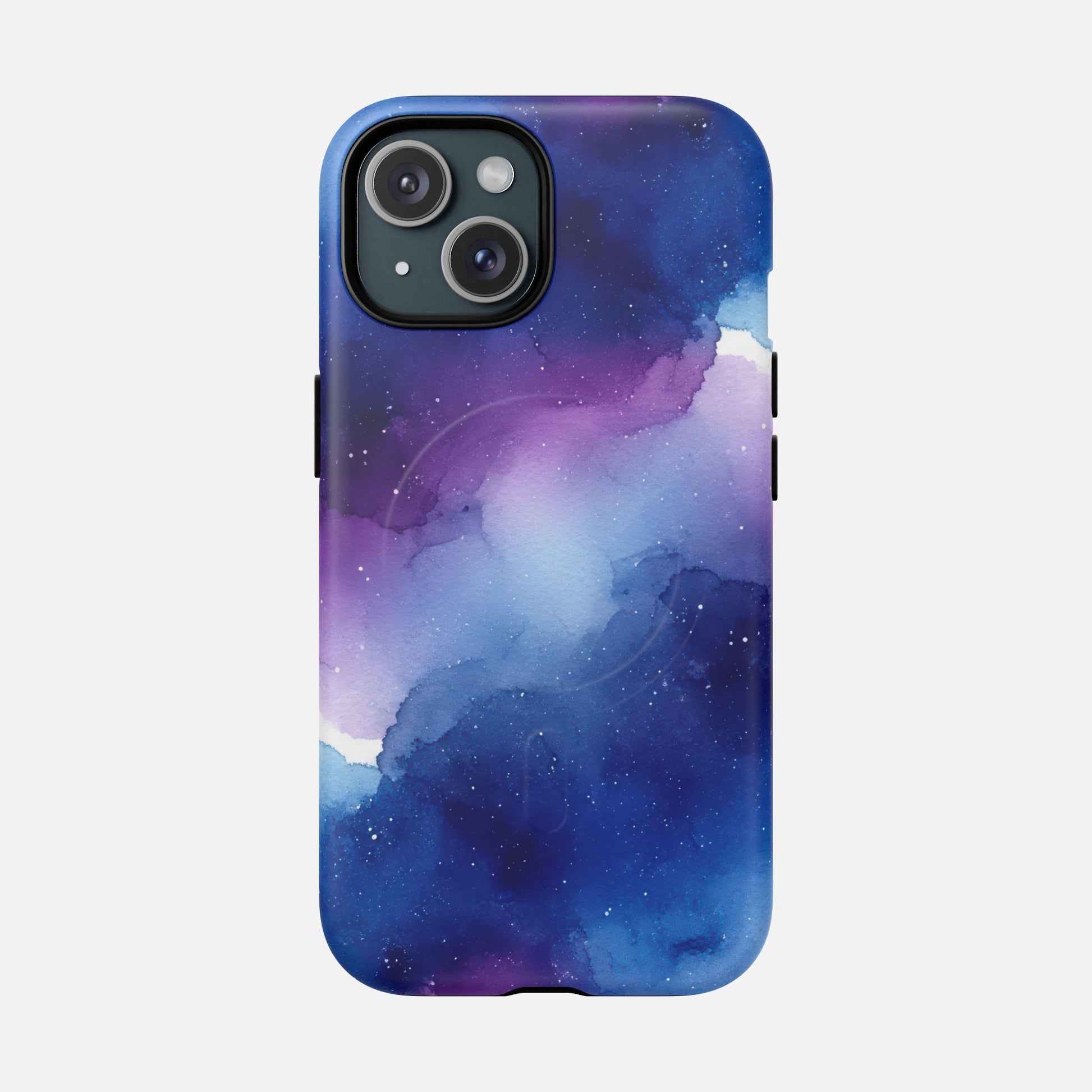 Galaxy Watercolor Tough Magnetic Phone Case — Blue Purple Nebula MagSafe Cover iPhone 15 Matte Phone Case