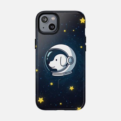 Astronaut Dog Magnetic Phone Case — Cute Space Puppy iPhone Cover with Stars iPhone 14 Plus Glossy Phone Case