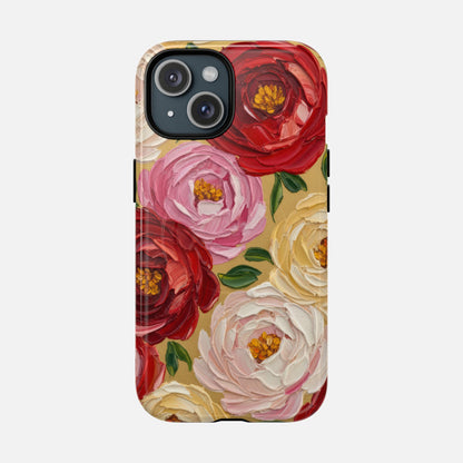 Floral Camellia With Rose & Blush Blooms iPhone Case — Tough Magnetic | MagSafe Compatible