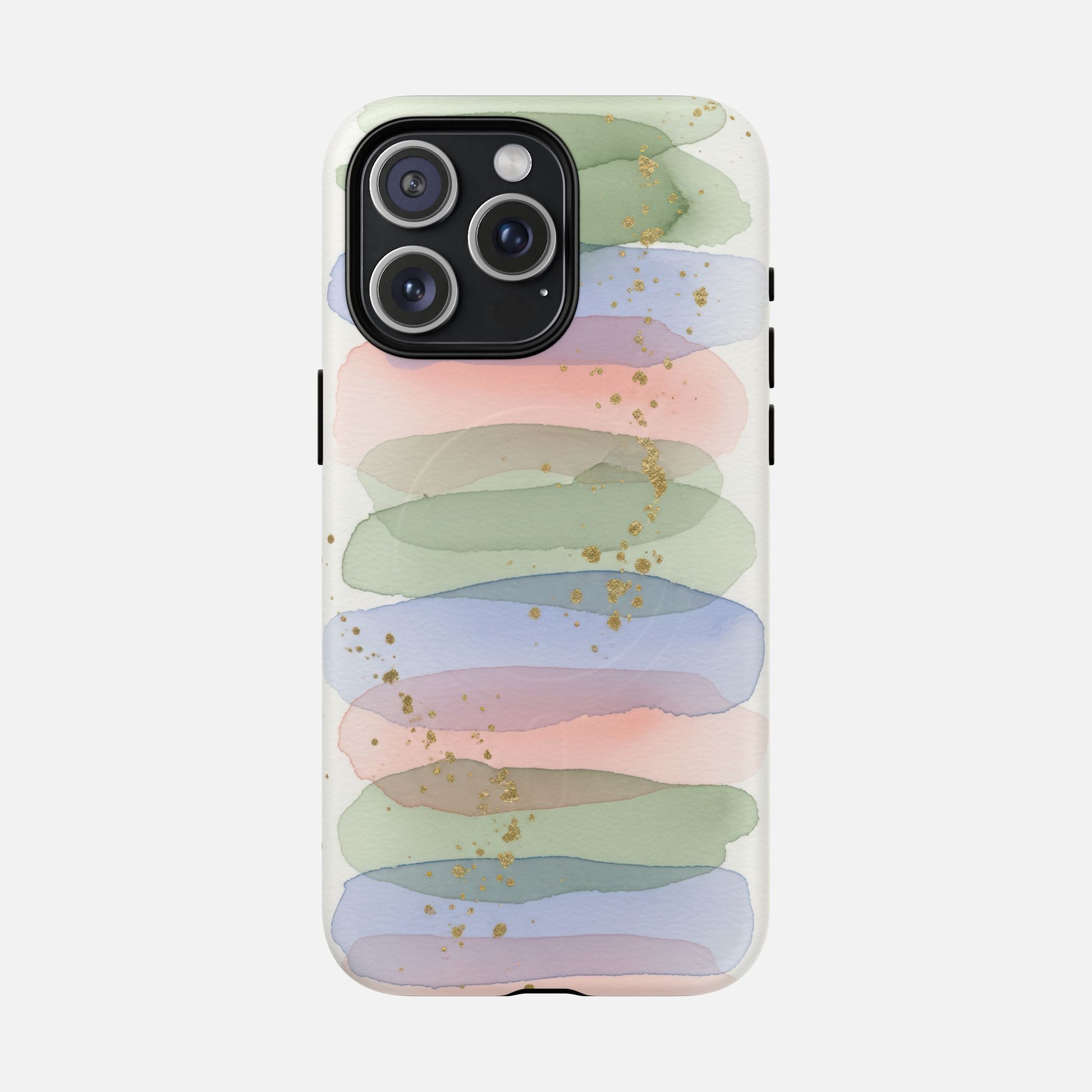 Pastel Brushstroke Tough Magnetic Phone Case — Watercolor Stripes with Gold Flecks iPhone 15 Pro Max Matte Phone Case